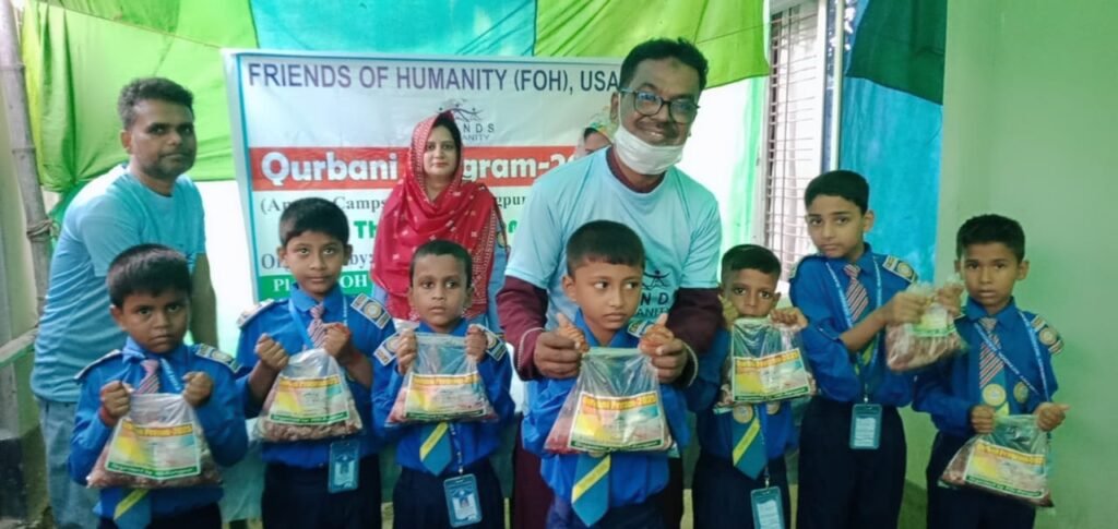 Meat distribution to students by the Executive Director.