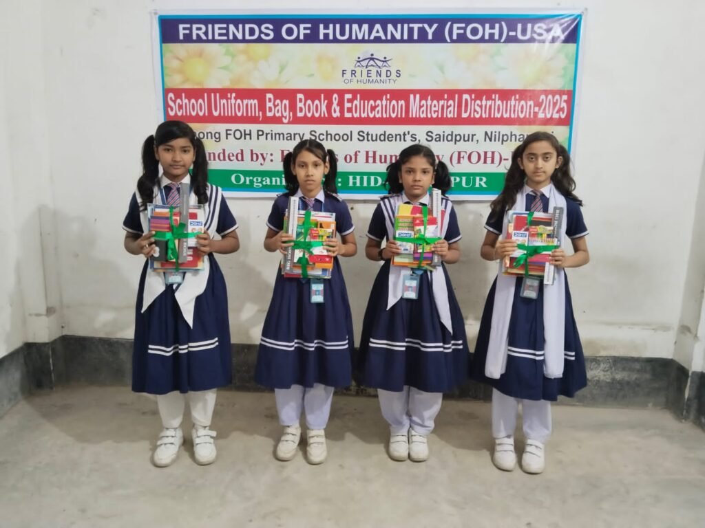 Uniforms, bags, books, and essential educational materials among the students of FOH Primary School in Rangpur - 2025