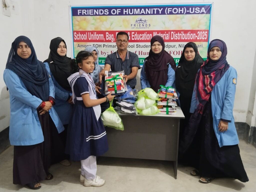 Uniforms, bags, books, and essential educational materials among the students of FOH Primary School in Rangpur - 2025