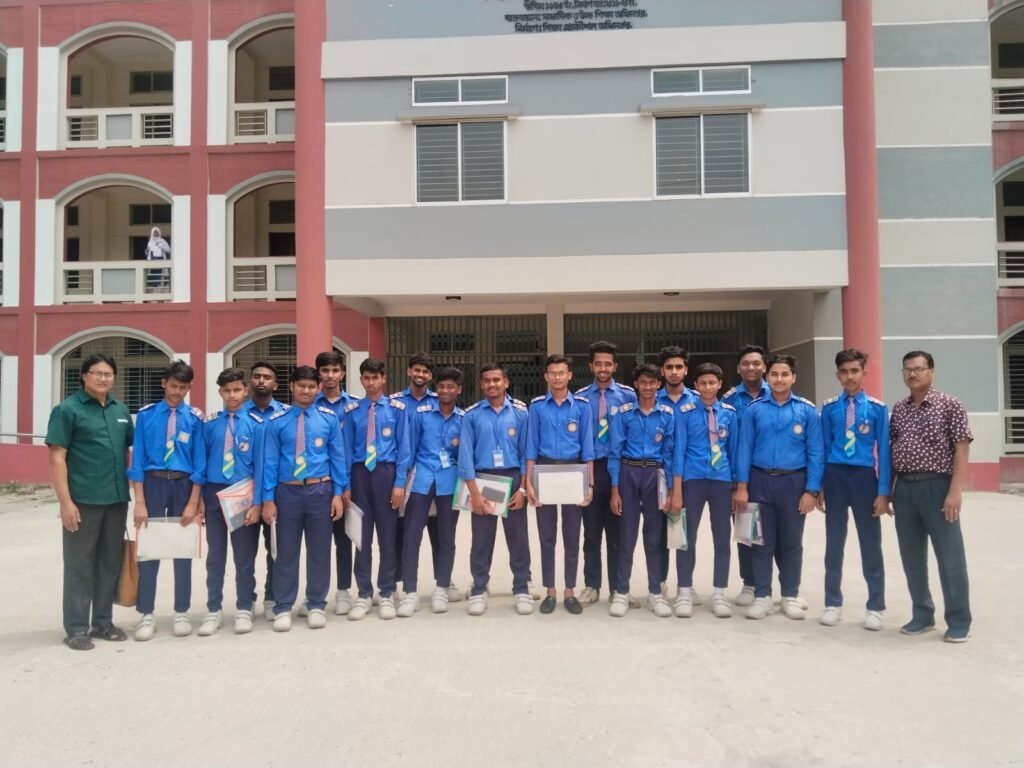 After finishing the exam, a photo session was held in front of the exam center with M.A. Bari (Chairman, HID) Coordinator Abdul Latif (FOH) along with the students.