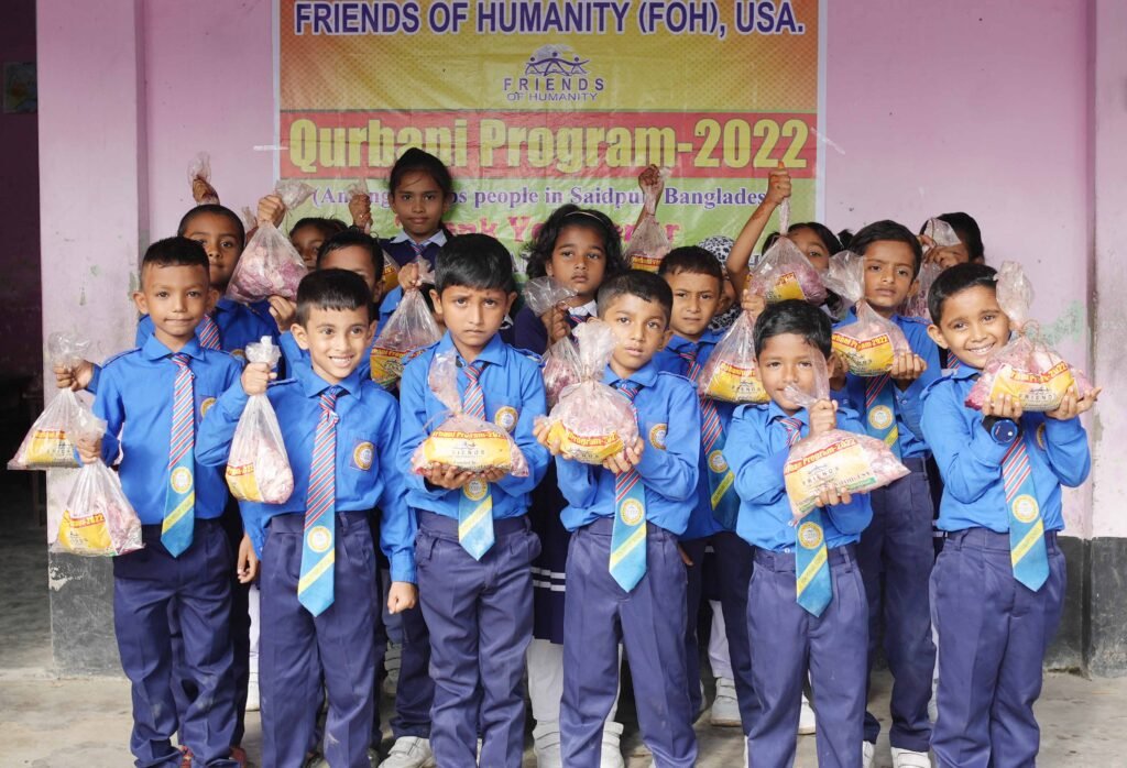 Meat is distributed among the FOH Primary School students through animal sacrifice.