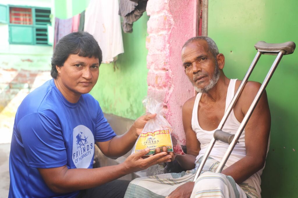 Meat is distributed among the Saidpur Camp through animal sacrifice.